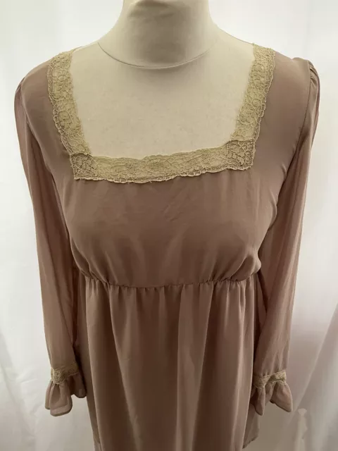 topshop maternity Dress Size 8 Light Brown Long Sleeve Square Neck Polyester 2