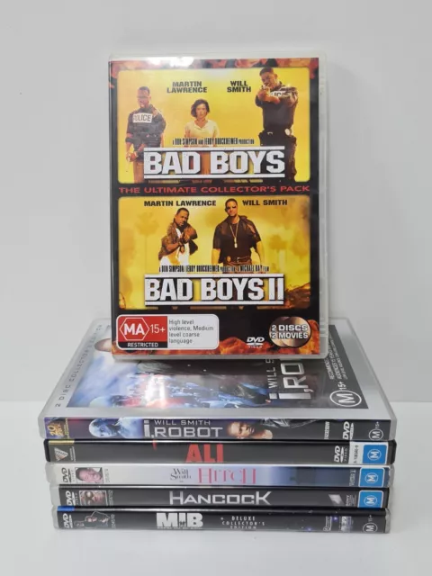 Will Smith DVD Bundle Bad Boys II Ali Hitch Hancock Men In Black i,Robot