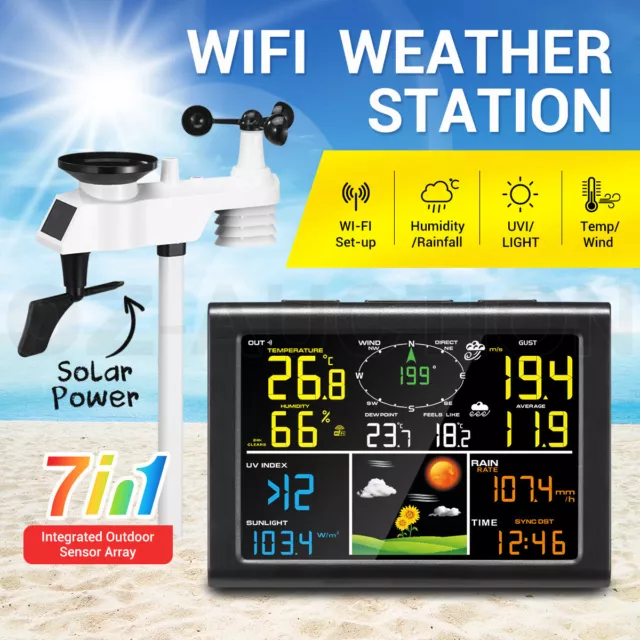 Maxkon Wireless Weather Station Solar Powered Temperature Rain Gauge Forecast