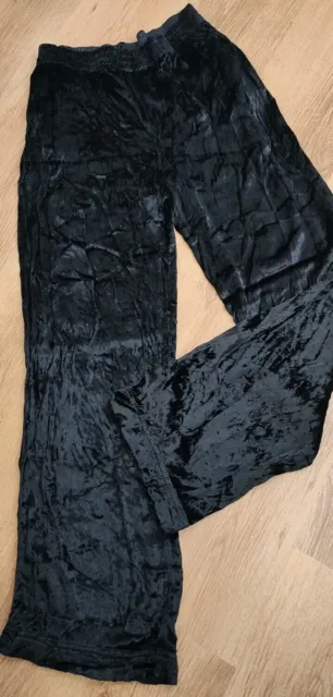 Urban Outfitters Black Crushed Velvet Trousers Elasticated Waist S/P Fits UK 12