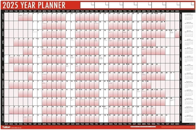 2025 WALL PLANNER A1 Full Year Calendar Large Laminated unmounted 85cm