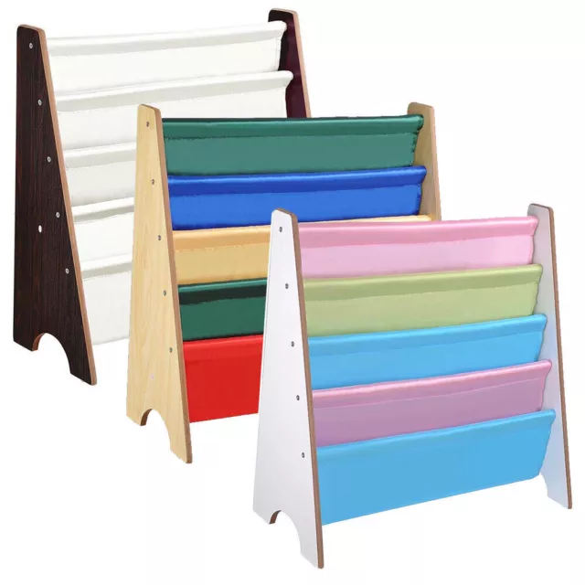 Kids Children Book Shelf Wooden Sling Storage Rack Organizer Bookcase Bookshelf