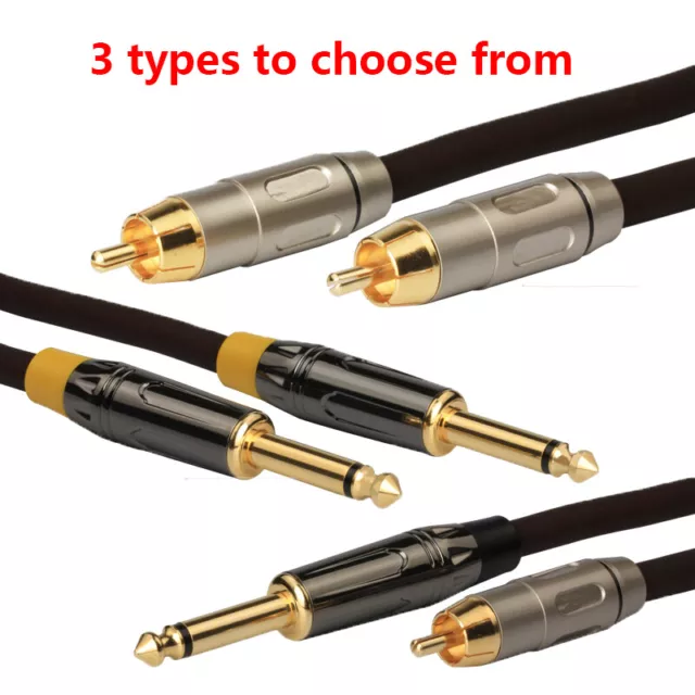 RCA Phono Plug to 6.35mm / 6.35mm to 6.35mmTRS Stereo Jack Audio Cables Leads