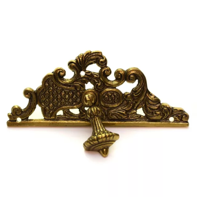 Brass Plated Drawer Cabinet Handle Tear Drop Armoire Floral Backplate Vintage