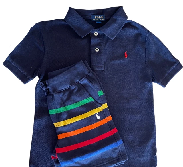 Polo Ex Ralph Lauren Polo ragazzi a righe marina confezione da 2 pantaloncini set età 7