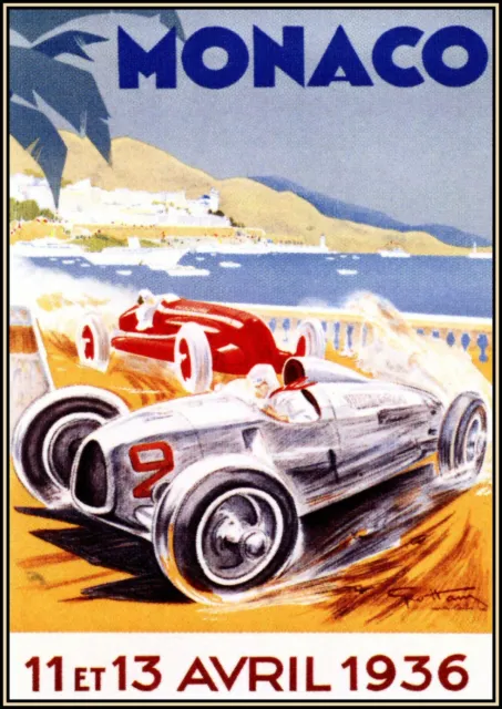 Vintage Monaco grand prix poster print paper art painting advert