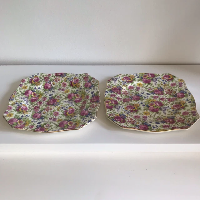 2 Vintage Royal Winton Summertime Chintz Ascot Side Plates 8” Grimwades England