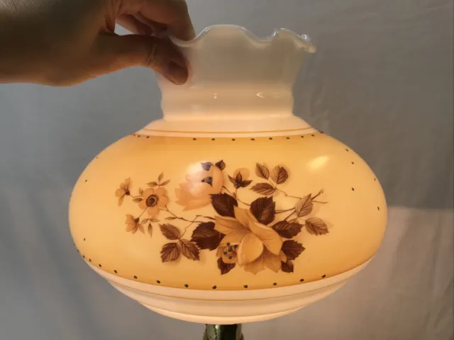 Vtg Milk Glass Lamp Shade Oil Student 6.75-7" Fit Yellow Floral White GWTW Roses