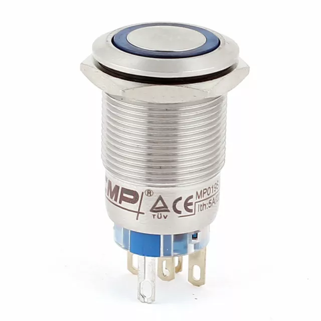 AC 220V LED Bleu 19mm Fileétiquettes Interrupteur à boutonpoussoir à accrochage