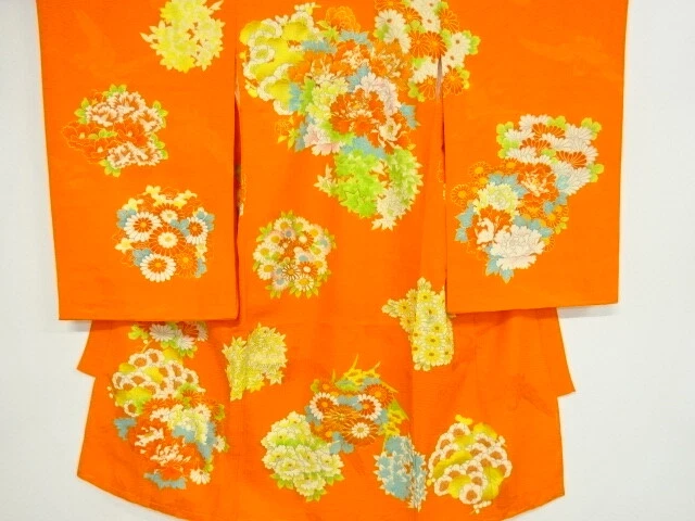 41849# Japanese Kimono / Antique Kimono For Girls / Embroidery / Flower