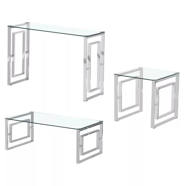 Glass Table Coffee Console Side End Living Room Furniture Mirror Chrome Finish 2