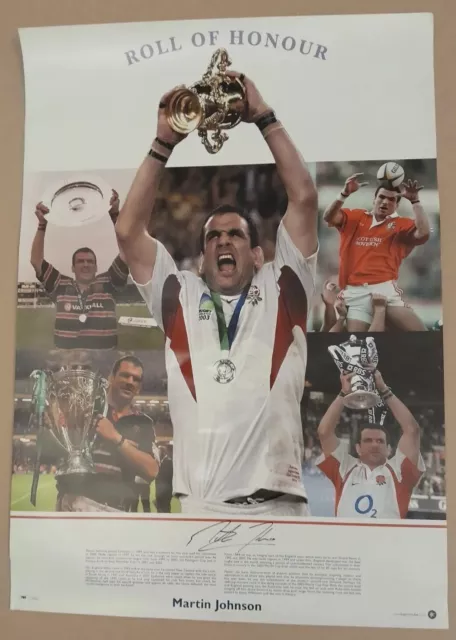 England Rugby Martin Johnson Signed Print Lifting The World Cup With C.O.A