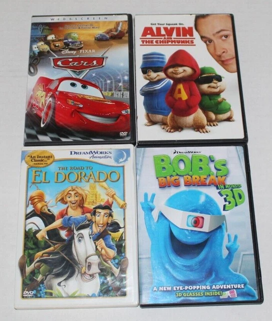 LOT 4 CHILD DVD Dreamswork B.O.B.'s 3D + El Dorado + Cars + Alvin & the