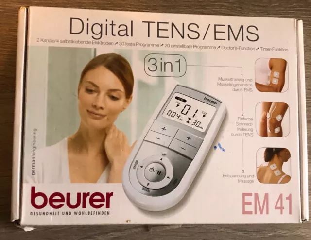 Beurer EM41 Digital TENS EMS Device 3 in 1 Working Needs New Pads Cables