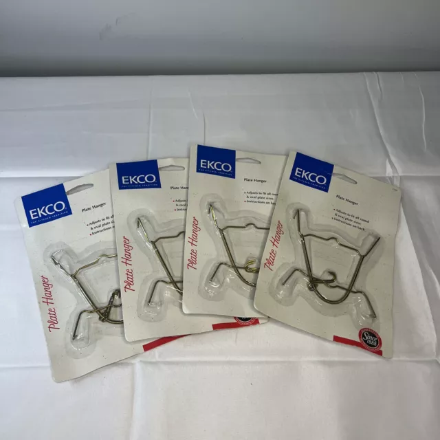 NOS Ecko Plate Hanger Fits All Size Plates Brass Plated Metal  Set Of 4