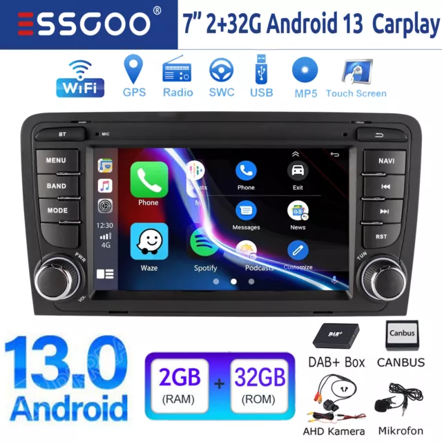 Für Audi A3 S3 RS3 8V 8P 32G Android 13 Carplay Autoradio GPS Navi WIFI DAB+ KAM