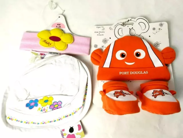 kiki koala & Friends Cap Booties Hat Headband Lot NEW Infants With Flowers