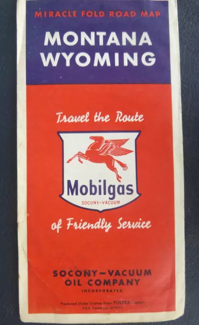 1952  Montana Wyoming road map Socony Vacuum  oil  gas Mobil