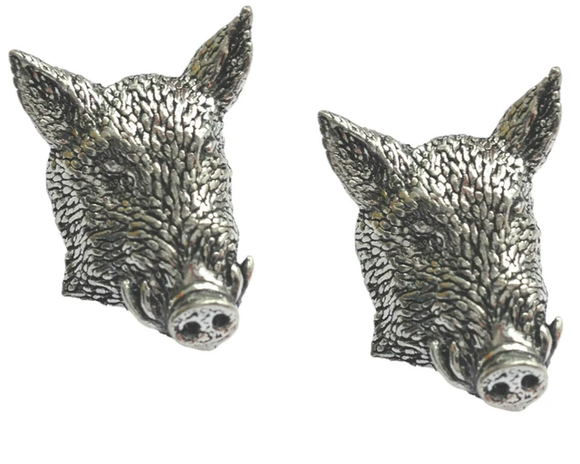 2X Jabalí Cabezas Hecho a Mano De Peltre Inglés Pin Insignia TSB-A44