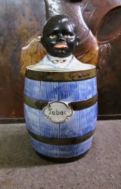 Ceramic tobacco pot with negro head lid - early 20th century