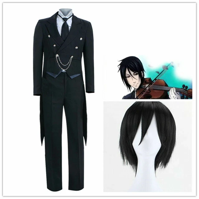 Black Butler Kuroshitsuji Sebastian Michaelis Uniform Suit Cosplay Costume Wig