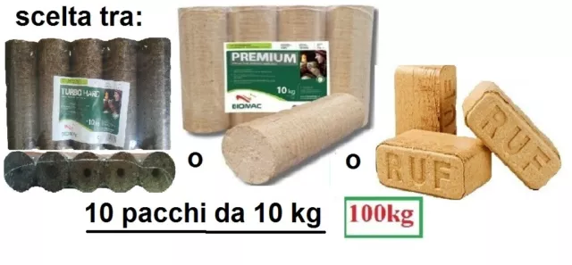 Tronchetti di legno pressato o ruf di legno pressato10 pacchi da 10kg (100 kg)