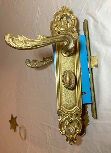 pair set of antique 1800's ornate bronze brass door handle knob lever hardware