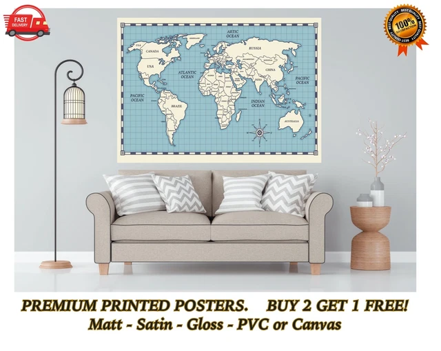 World Map Atlas Countries Large Poster Art Print Gift A0 A1 A2 A3 A4 Maxi