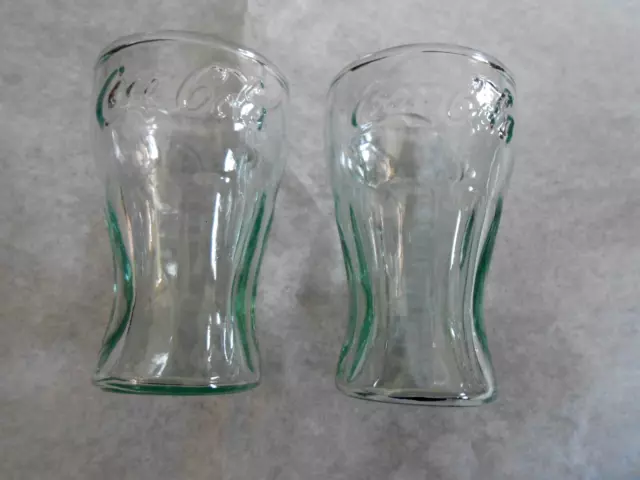 Set Of 2 Vintage Green Glass Coca Cola Coke Glasses 3" Mini Shot - Juice glasses