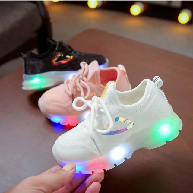 Kids Boys Girls Led Light Up Shoes Trainers Luminous Flashing Lace up Sneakers