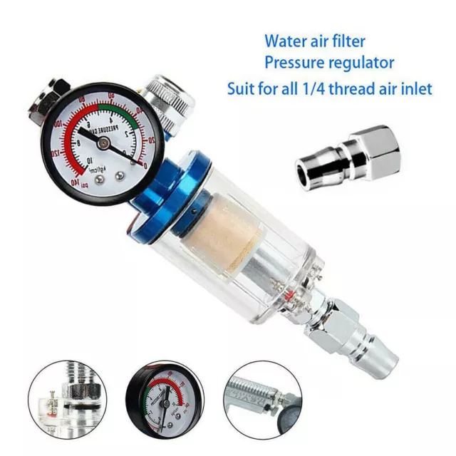 1/4" Druckluft filter Druckminderer Luftregler mit Manometer für Lackierpistole: