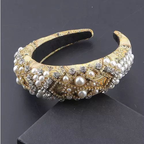 Luxury Handmade Padded Headband With Clear Rhinestones, Pearls, Hair Accessory,