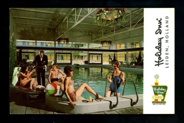 Holiday Inn Motel Hotel Postcard Holland Netherlands Leiden pool Holidome