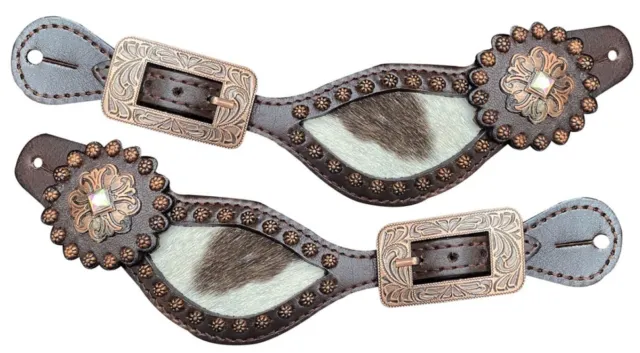 Showman Ladies Leather Spur Straps w/ Hair-On Cowhide Inlay
