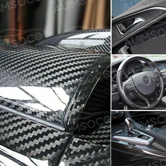 12x60" 9D Carbon Fiber High Gloss Intense Black Car Wrap Bubble Free Air Release