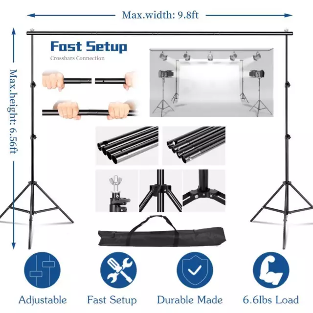 New 10Ft 2m Adjustable Background Support Stand Photography Video Backdrop Kit