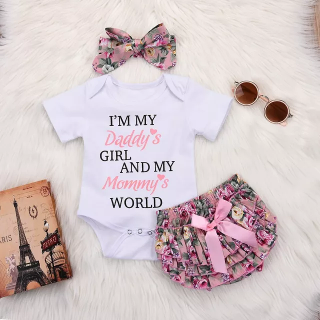 Newborn Baby Girl 3Pcs Outfits Romper Tops Shorts Headband Set Infant Clothes