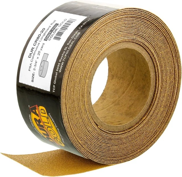 Premium 80 Grit Gold PSA Longboard Sandpaper 20 Yard Long Continuous Roll, 2-3/4
