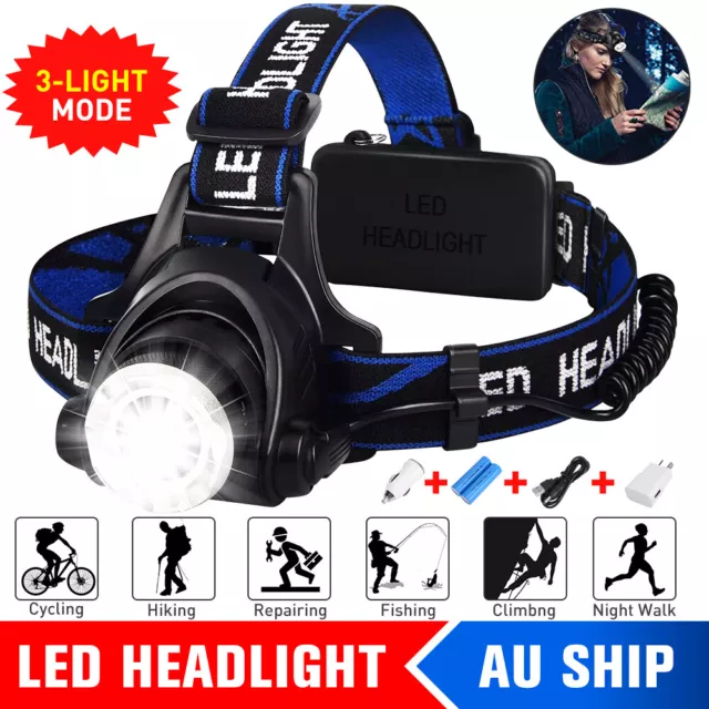Head Torch Rechargeable Zoomable Headlight Head Light Camping Fishing Waterproof