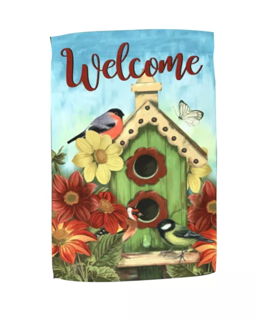Floral Spring Birdhouse Welcome Flag - 12" x 18", Double Sided, Flowers, Autumn