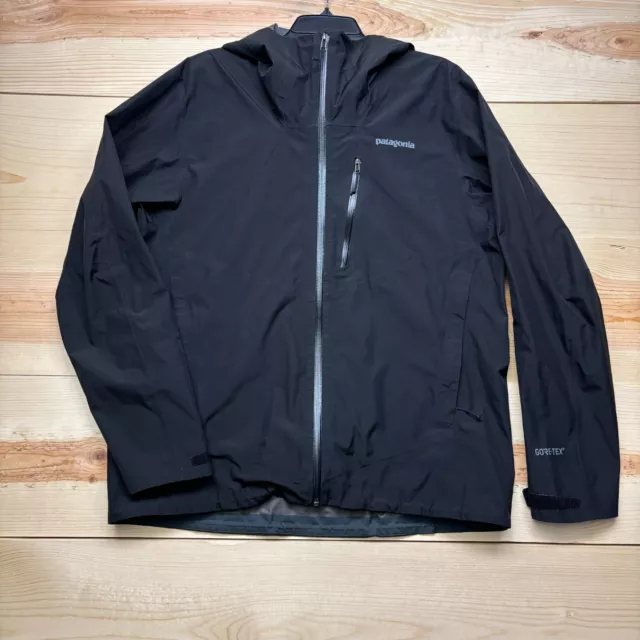 Patagonia Jacket Mens Large Black Rain Coat Calcite Full Zip Hooded Gore Tex