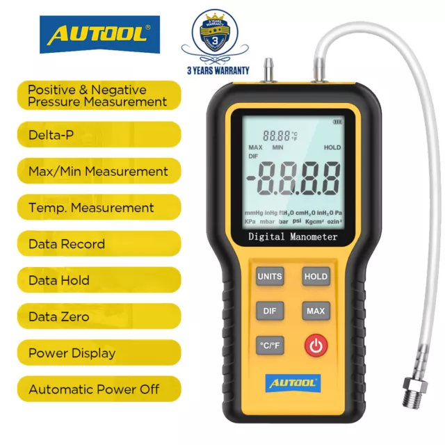 Digital Manometer Dual Port Input Air Pressure Meter HVAC Gas Pressure Tester