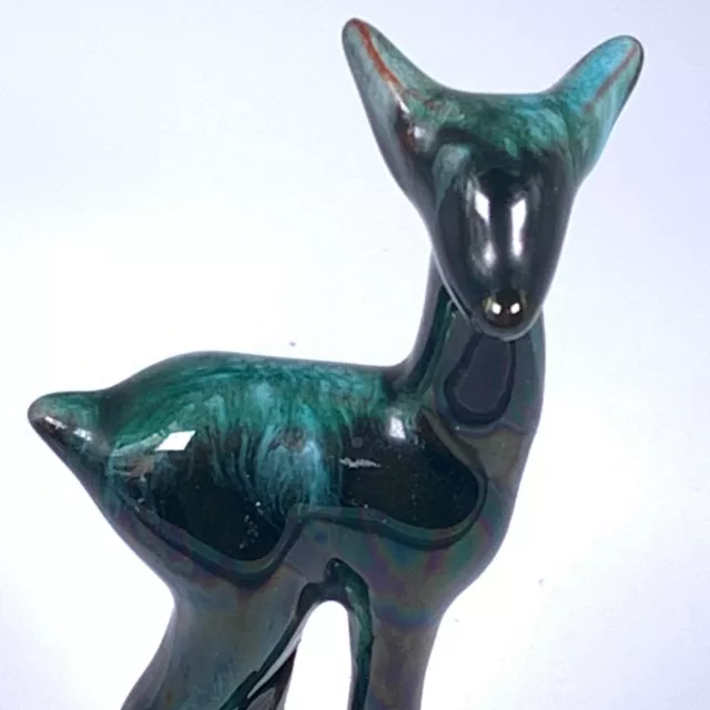 Blue Mountain Pottery Deer Mid Century Green Black Drip Glaze Figurine Figure 5"