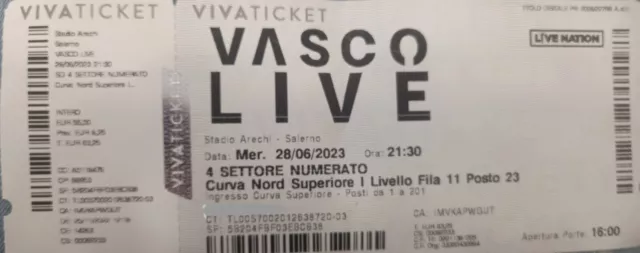 Biglietto VASCO - SALERNO 28 GIUGNO 2023 CURVA NORD
