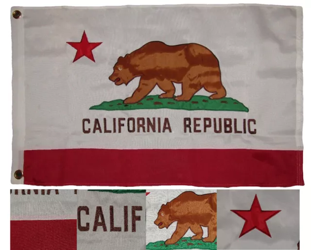 2x3 Embroidered State of California 600D Sewn Nylon Flag 2'x3' 2 Clips