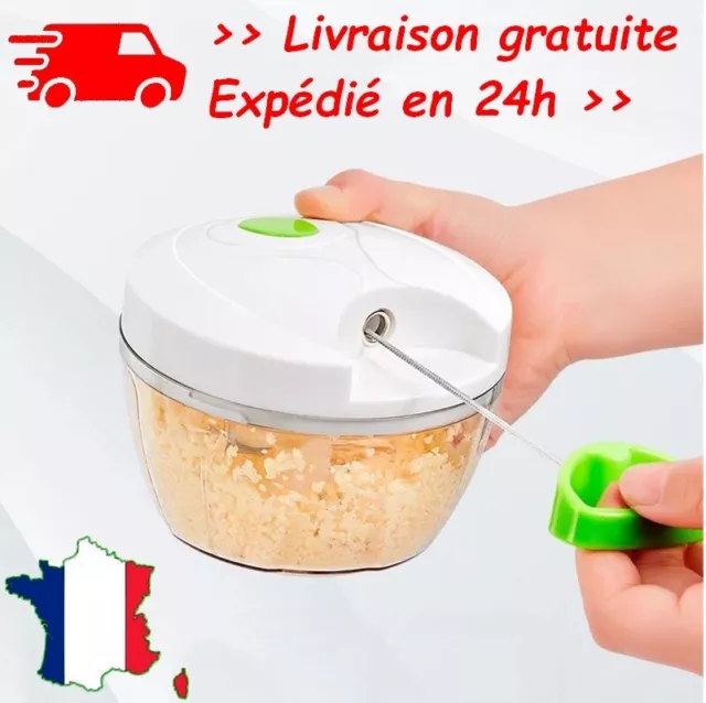 Hachoir manuel à 3 lames en acier inoxydable 400 ml 5 secondes - Broyeur  avec Ficelle - Mixeur Coupe Oignons/Ail/Légumes/Viande/Épic