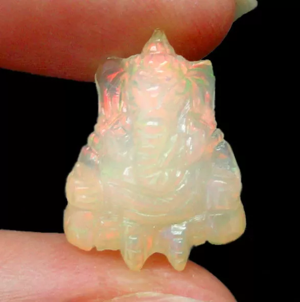 Mystical God Ganesh / Ganesha Carving Amulet: Hand-Carved Natural Ethiopian Opal