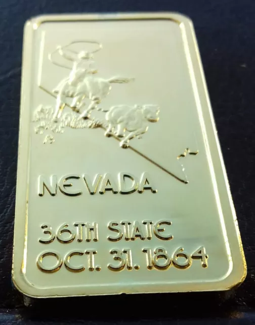 1 Oz 999 Silver Ingot Nevada Hamilton Mint American State Gold Plated Bar