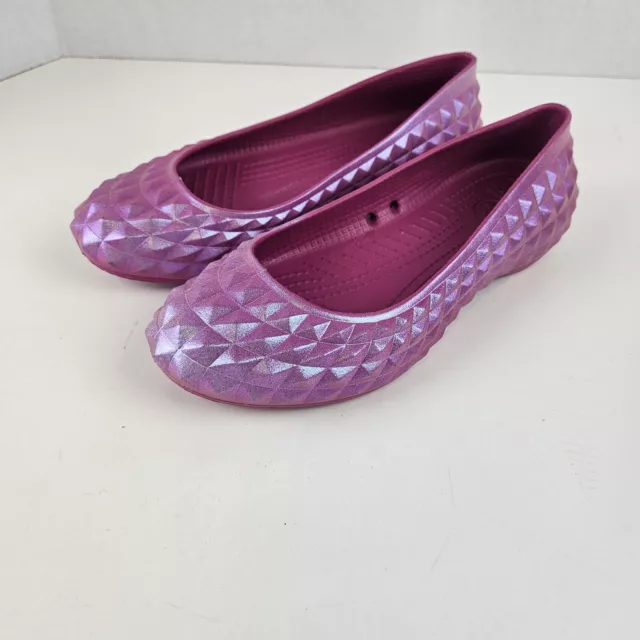 CROCS Super Molded Studded Iridescent Pink Slip On Womens Ballet Flats Size 6