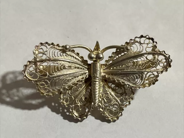 Old vintage retro Continental filigree 800 silver Butterfly Insect brooch pin